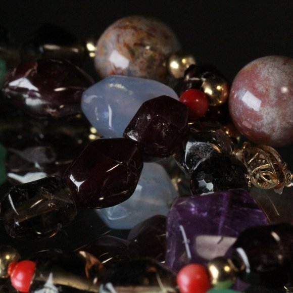 14K GOLD AMETHYST GARNET QUARTZ CHALCEDONY NECKLACE - Picture 13 of 14